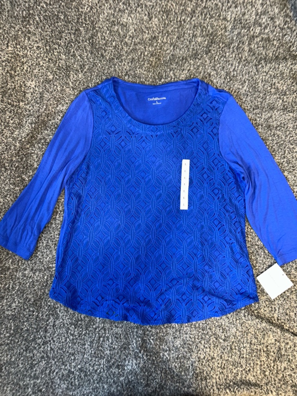 Croft & Barrow Royal Blue Lace Front Long Sleeve Top Large NWOT